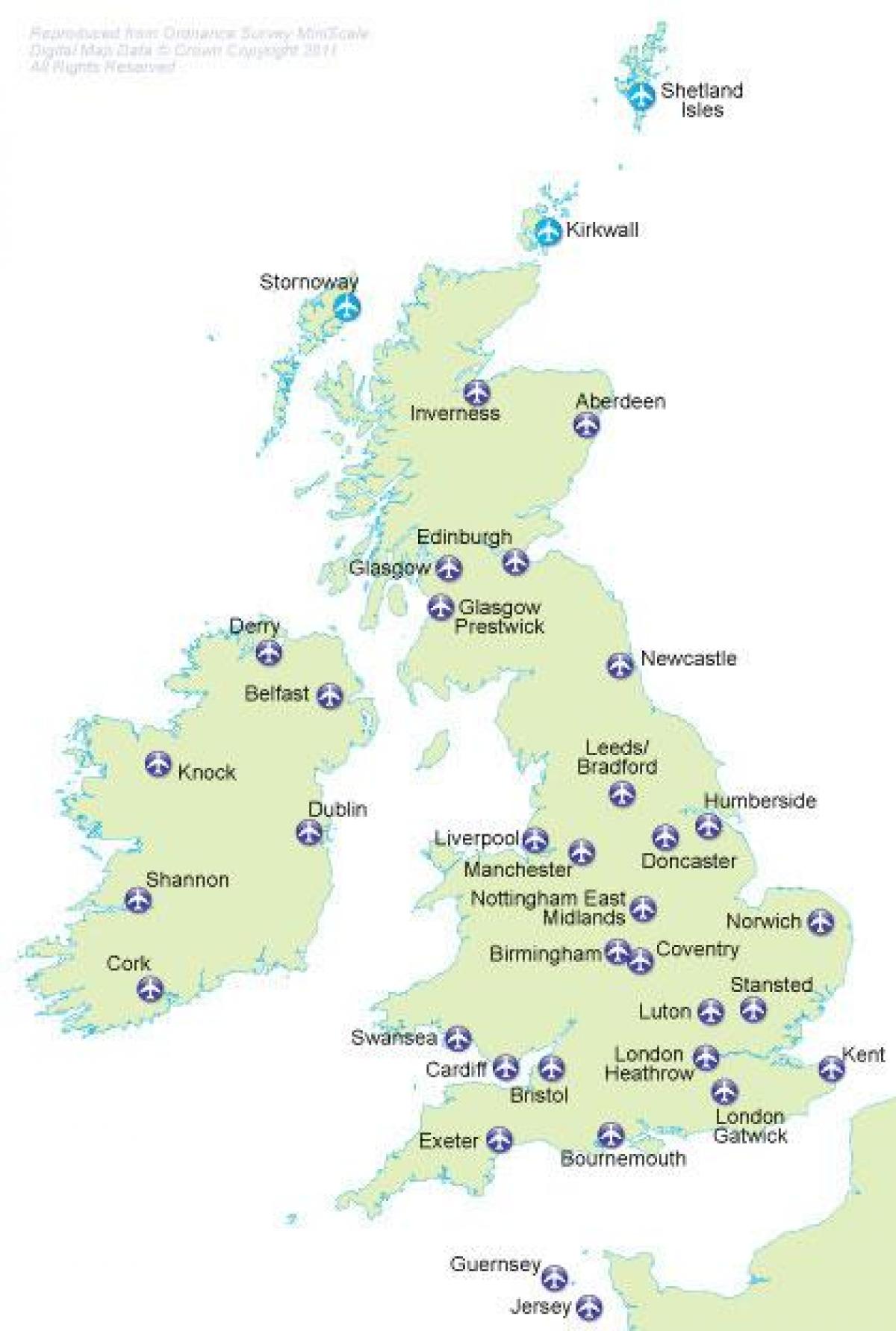 地図の英国の空港の場所 白地図の印刷可能な北欧のヨーロッパ