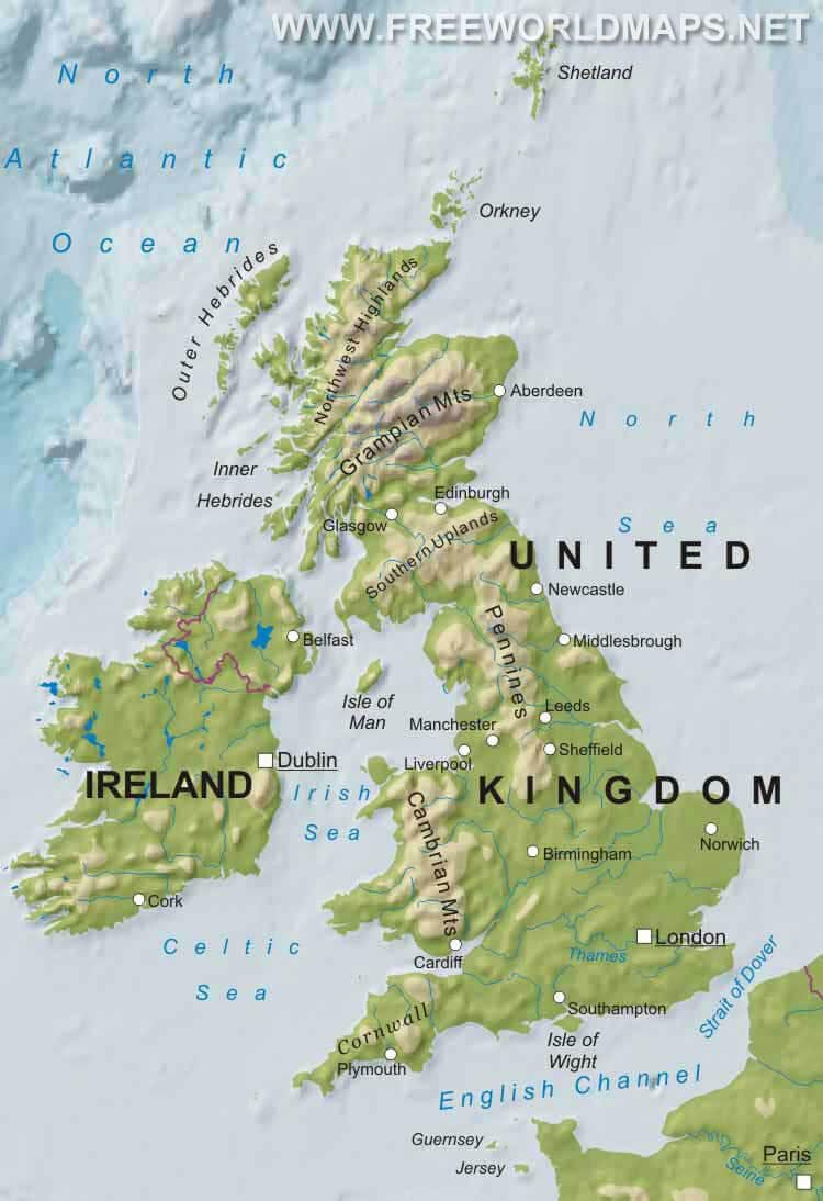 物理地図のイギリス