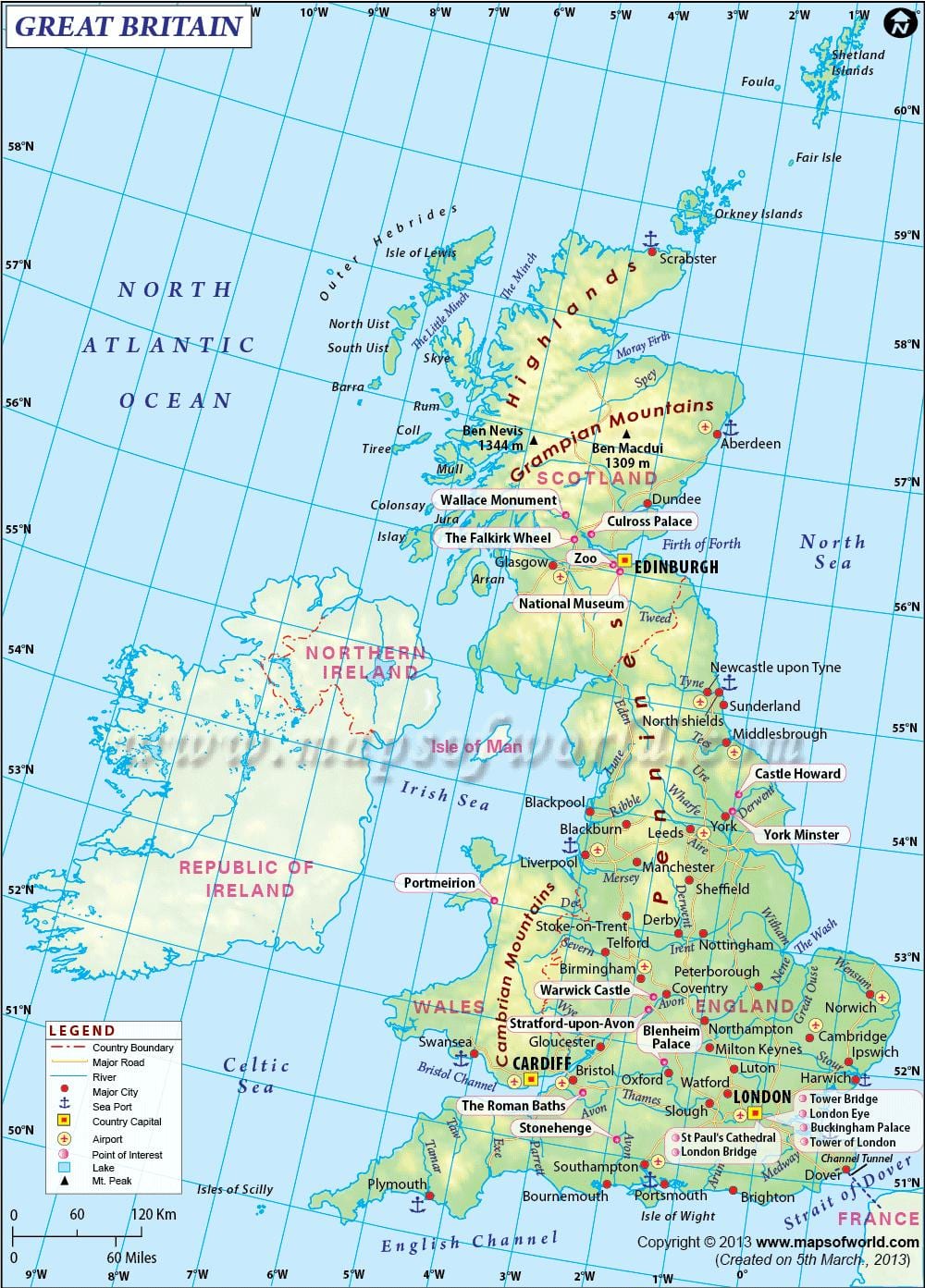 英国の運河ネットワークの地図