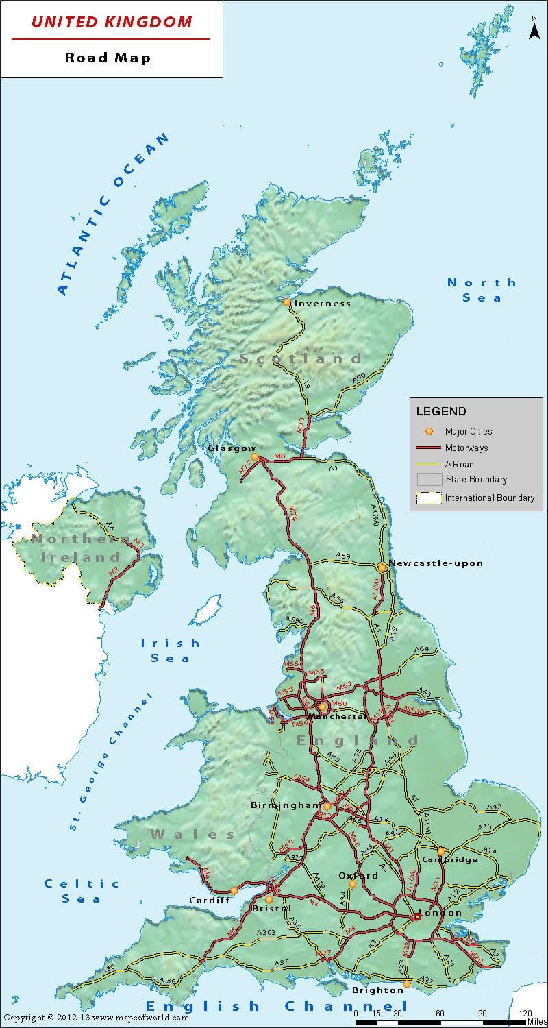 英国の道路ネットワークの地図