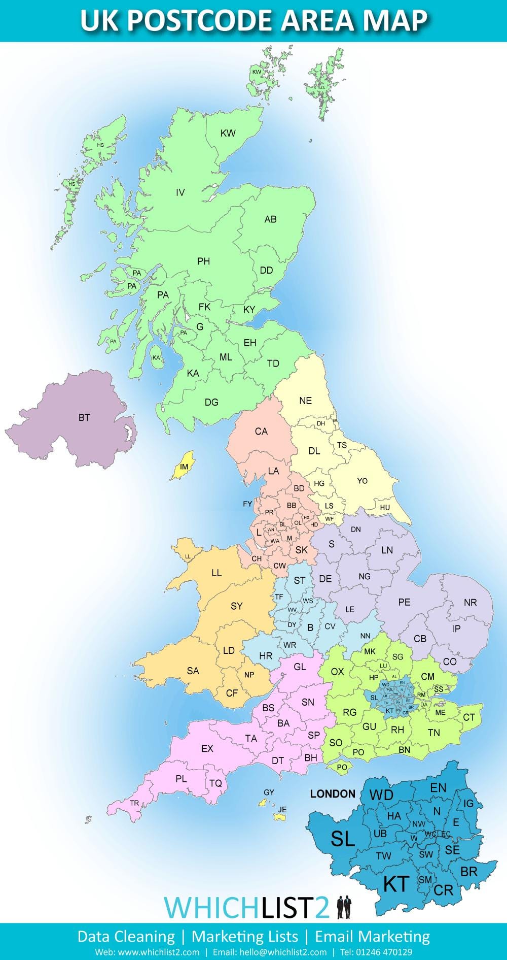 英国の郵便番号の地図