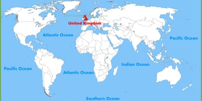 英国は、世界地図