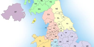 英国の郵便番号の地図